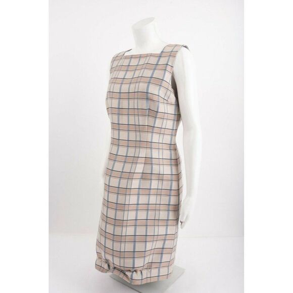 Lafayette 148 New York Womens Filmore Plaid Jojo Sheath Dress Sz 6 Tan Blue NWT - Picture 4 of 9